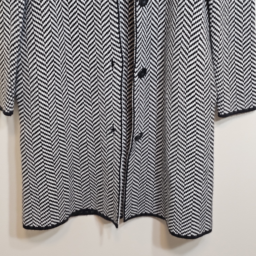 Gio & Gio Italy Black White Chevron Herringbone Knit Long Coat Cardigan Jacket L - Picture 8 of 15